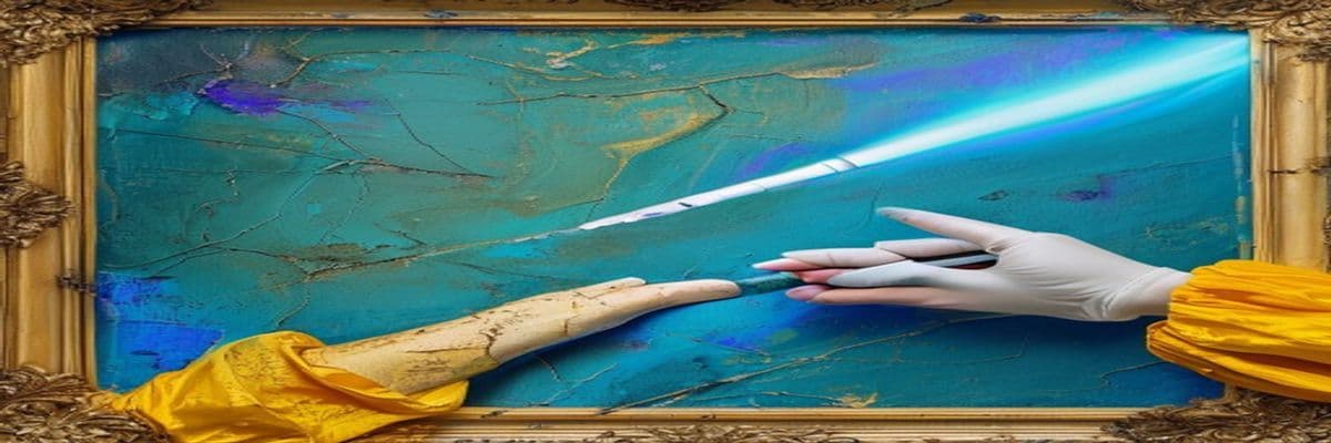 Close-up of a Dutch Golden Age oil painting under UV torch